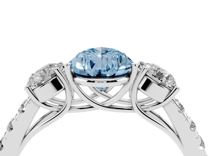 Pear-Shaped Three Stone Engagement Ring Setting for a Fancy Blue Lab-Grown Diamond | Pave Shoulders | Sterling Silver