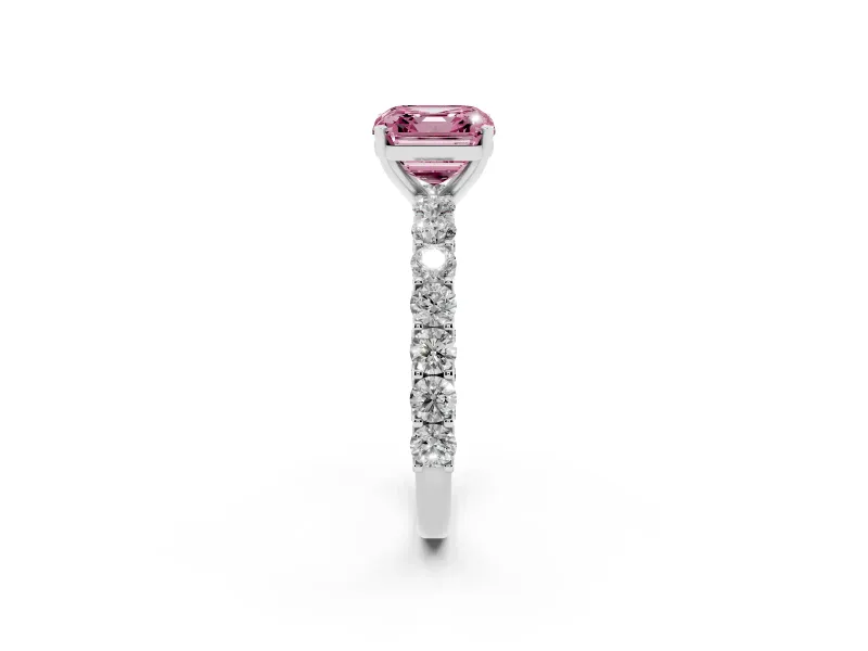 Asscher Cut Shared Prong Engagement Ring Setting for a Fancy Pink Lab-Grown Diamond | Platinum