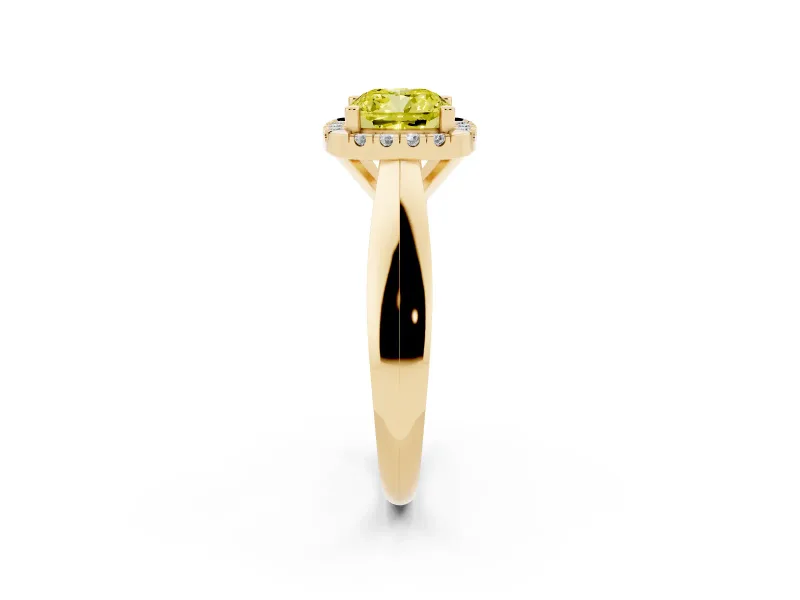 Cushion Cut Halo Engagement Ring Setting for a Fancy Yellow Lab-Grown Diamond | Square Profile Band | Yellow Gold