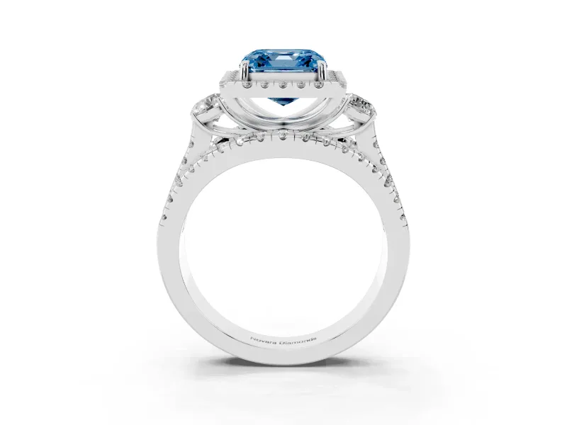 Asscher Cut Halo Engagement Ring Setting for a Fancy Blue Lab-Grown Diamond | Sterling Silver - Design NV-24766