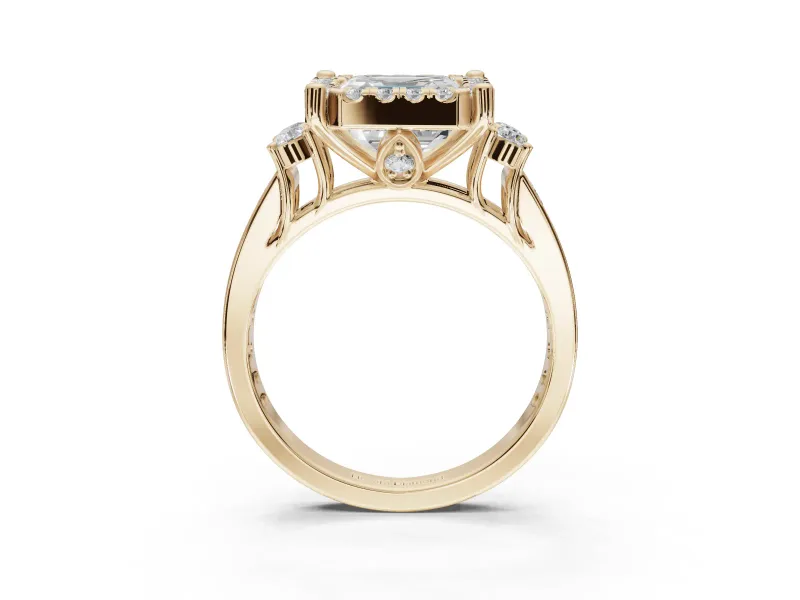 Asscher Cut Halo Side Cluster Engagement Ring Setting | Graduated Channel Band | Yellow Gold