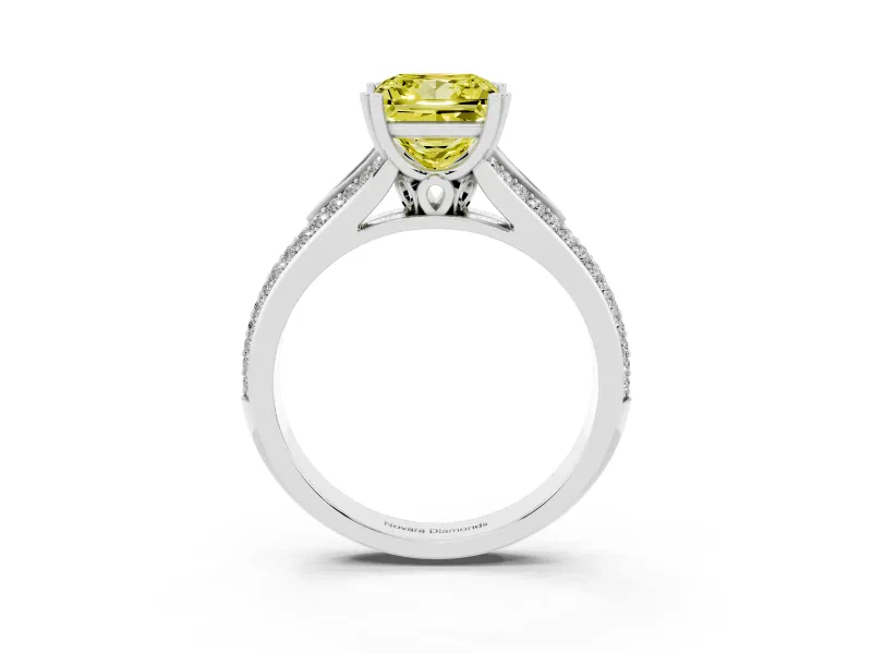 Princess Cut Split Shank Engagement Ring Setting for a Fancy Yellow Lab-Grown Diamond | Pave Band | Platinum