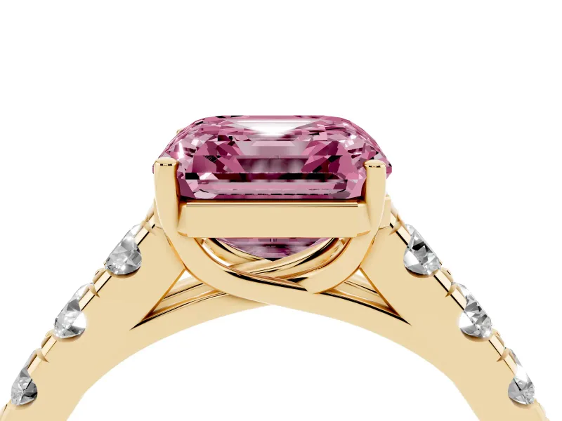 Asscher Cut Engagement Ring Setting for a Fancy Pink Lab-Grown Diamond | Yellow Gold - Design NV-24643