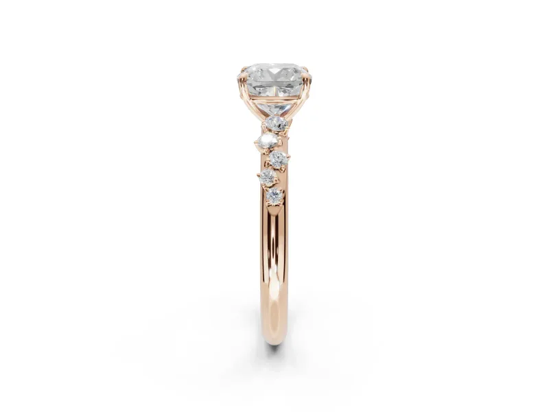 Cushion Cut Solitaire Engagement Ring Setting | Graduated Scattered Accents | Rose Gold
