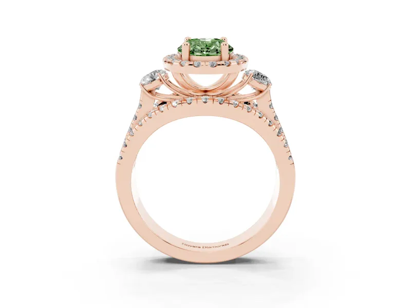 Oval Halo Split Shank Engagement Ring Setting for a Fancy Green Lab-Grown Diamond | Round Side Stones | Rose Gold