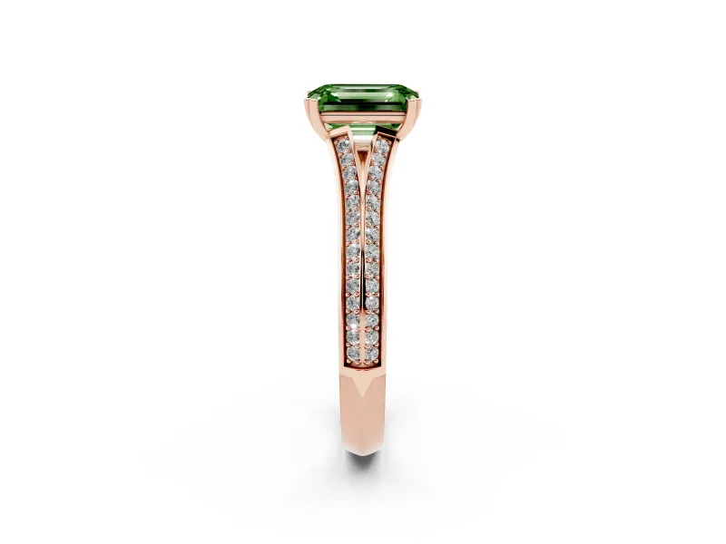 Emerald Cut Split Shank Engagement Ring Setting for a Fancy Green Lab-Grown Diamond | Pave Band | Rose Gold