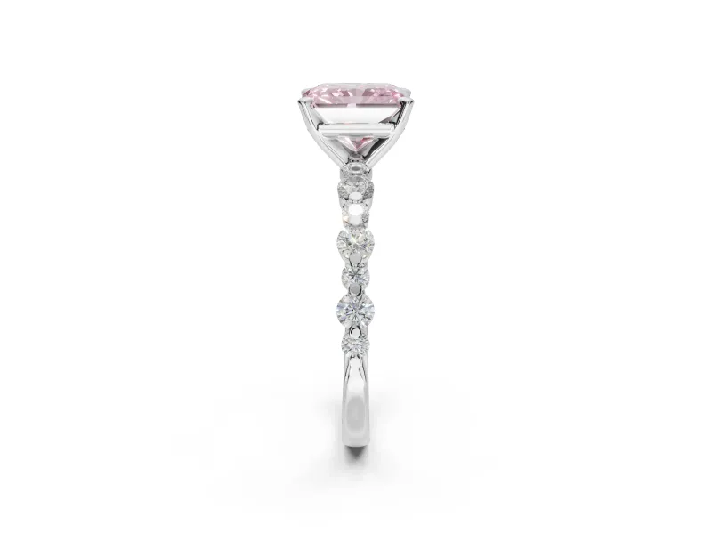 Radiant Cut Pavé Solitaire Engagement Ring Setting for a Fancy Pink Lab-Grown Diamond | Alternating Accents | White Gold