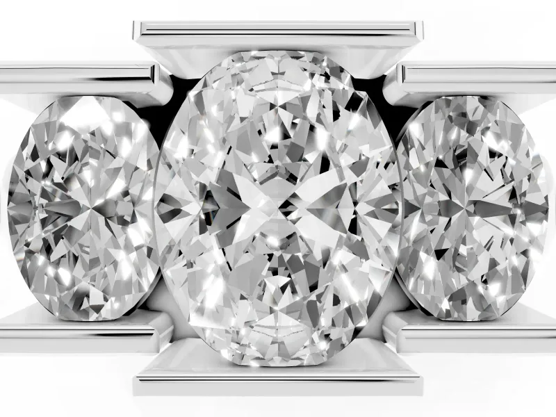 Oval Cut Diamond Three-Stone Channel Set Ring Set in Silver with Smooth Polished Band