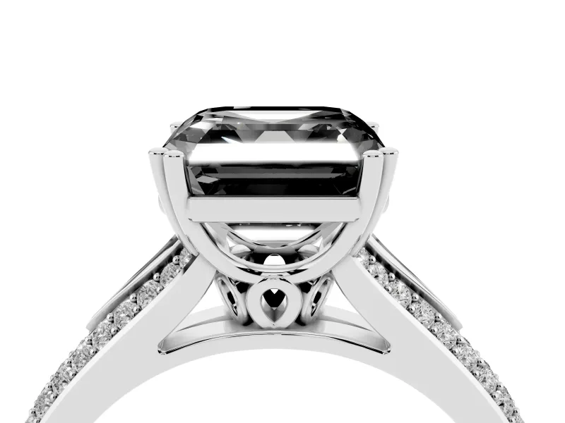 Asscher Cut Split Shank Engagement Ring Setting for a Black Center | Pavé Band | Sterling Silver