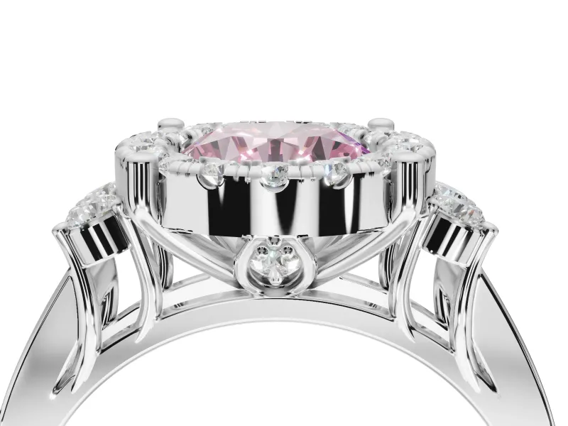 Round Halo Engagement Ring Setting for a Fancy Pink Lab-Grown Diamond | Graduated Channel Band | Sterling Silver