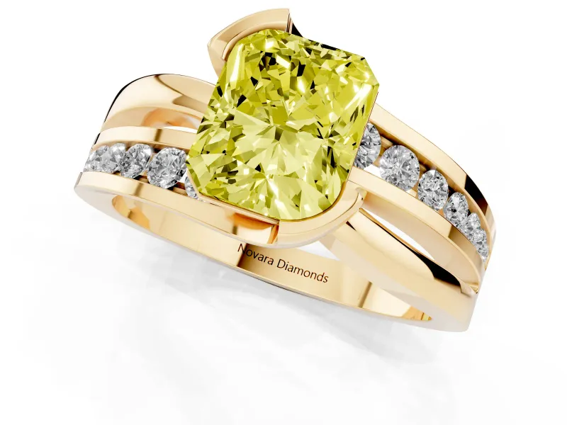 Radiant Cut Graduated Bypass Engagement Ring Setting for a Fancy Yellow Lab-Grown Diamond | Split Shank | Yellow Gold