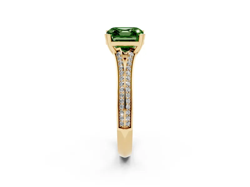 Asscher Cut Split Shank Engagement Ring Setting for a Fancy Green Lab-Grown Diamond | Pave Band | Yellow Gold
