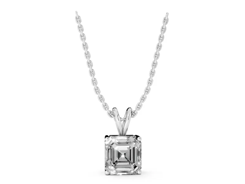 Asscher Cut Lab-Grown Diamond Solitaire Pendant Necklace | V-Shaped Bail | Sterling Silver