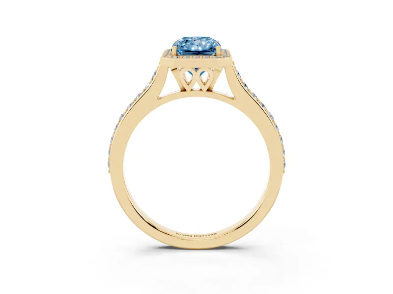 Radiant Cut Halo Engagement Ring Setting for a Fancy Blue Lab-Grown Diamond | Yellow Gold - Design NV-24729