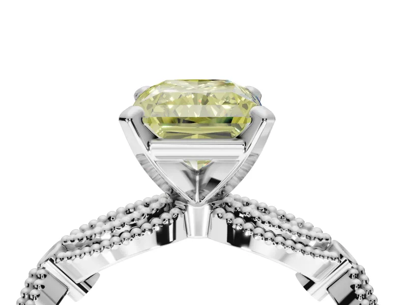 Radiant Cut Vintage Engagement Ring Setting for a Fancy Yellow Lab-Grown Diamond | Graduated Stations | Platinum