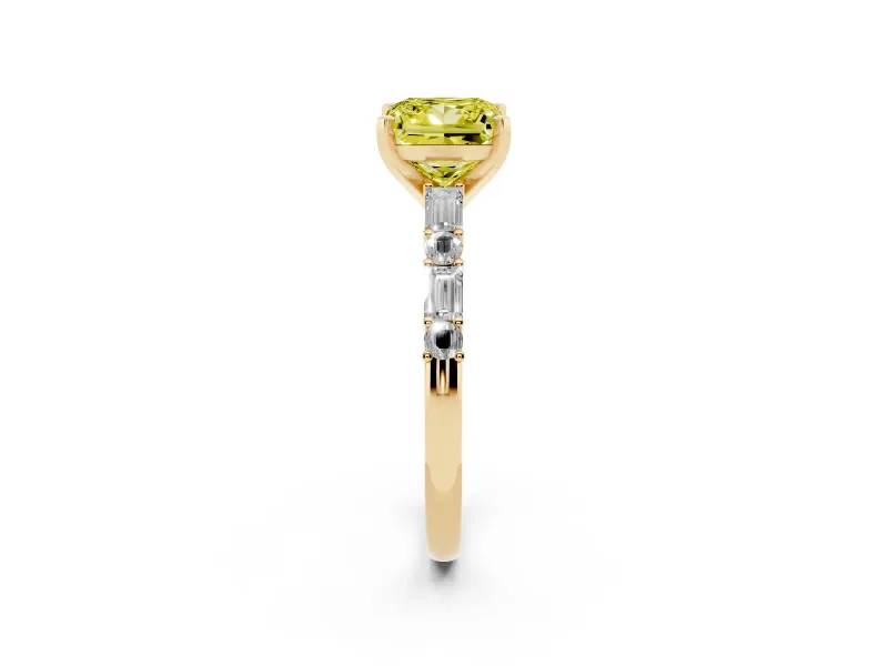 Princess Cut Baguette Side Stone Engagement Ring Setting for a Fancy Yellow Lab-Grown Diamond | Yellow Gold