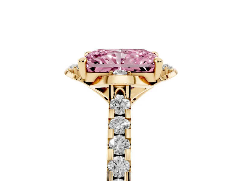 Radiant Cut Floral Petal Engagement Ring Setting for a Fancy Pink Lab-Grown Diamond | Petal Accents | Yellow Gold