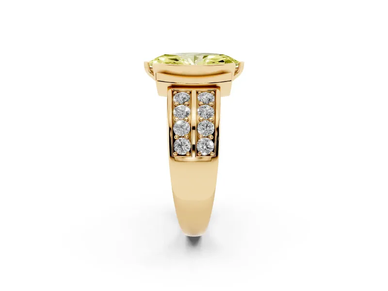 Marquise Half Bezel Engagement Ring Setting for a Fancy Yellow Lab-Grown Diamond | Double Row Channel Band | Yellow Gold