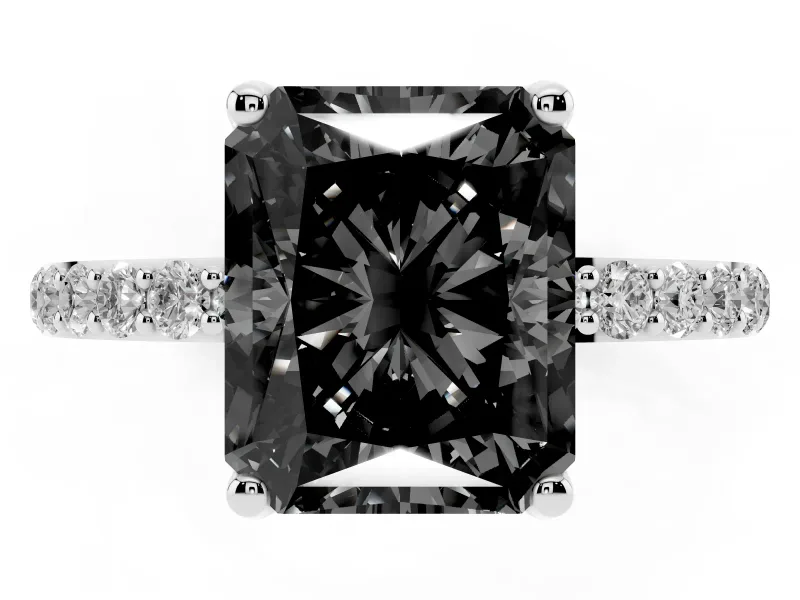 Radiant Cut Pavé Solitaire Engagement Ring Setting for a Black Center | Slim Band | Platinum