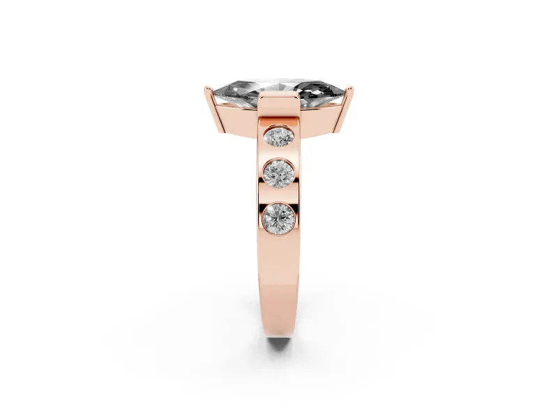 Marquise Tension Style Engagement Ring Setting for a Black Center | Flush Set Accents | Rose Gold