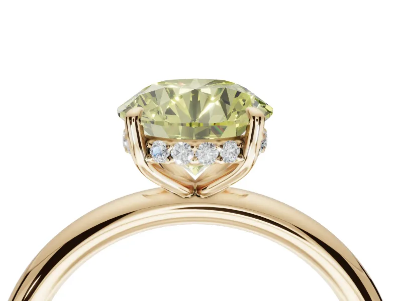 Round Hidden Halo Ring Setting for a Fancy Yellow Lab-Grown Diamond | Yellow Gold