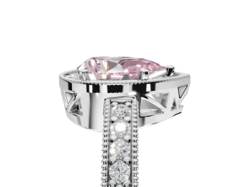 Pear-Shaped Vintage Milgrain Halo Engagement Ring Setting for a Fancy Pink Lab-Grown Diamond | Wide Pavé Band | Platinum