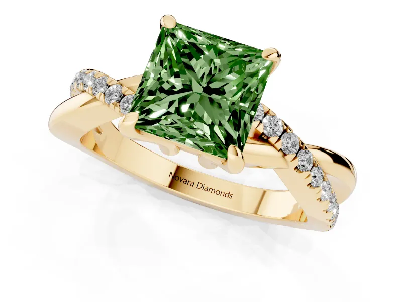 Princess Cut Twist Engagement Ring Setting for a Fancy Green Lab-Grown Diamond | Yellow Gold