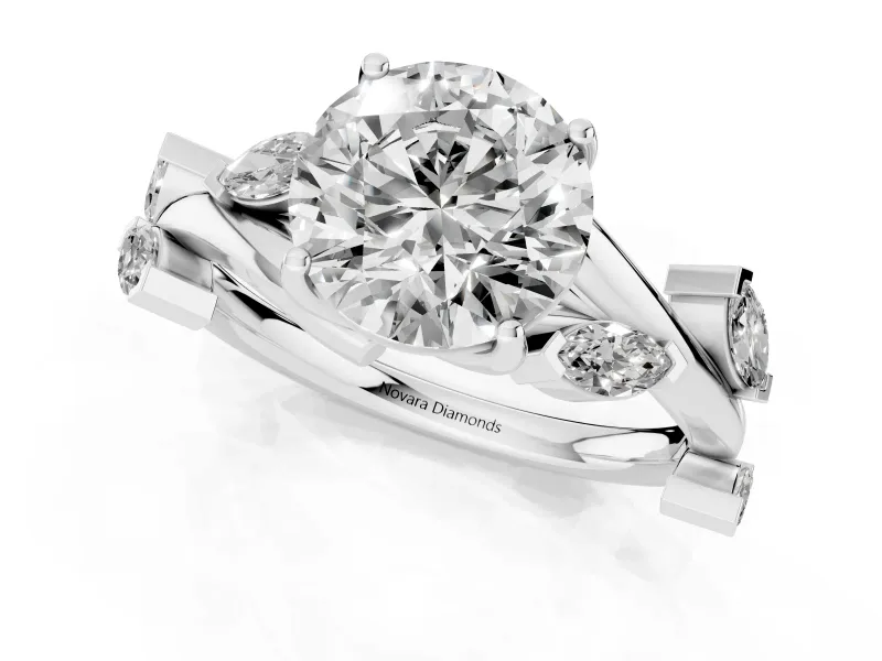 Round Twisted Vine Engagement Ring Setting | Marquise Side Stones | Sterling Silver