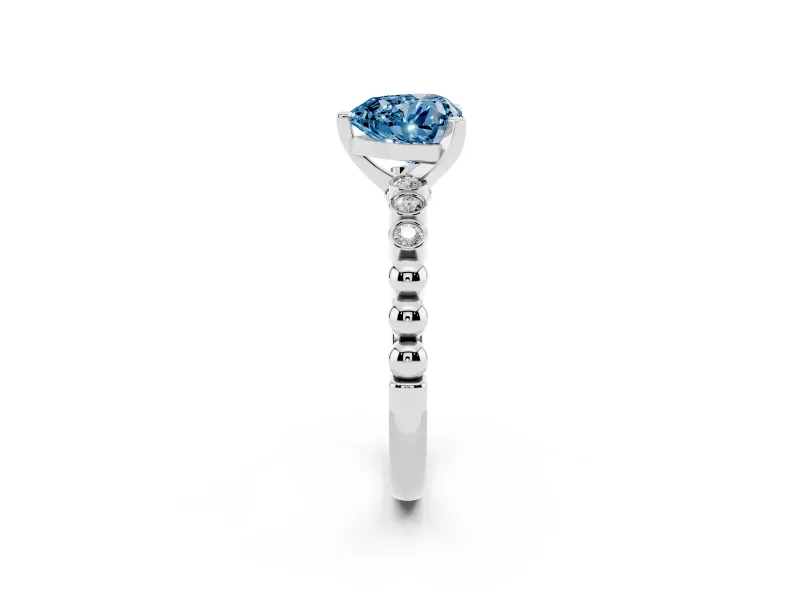 Fancy Blue Heart Cut Diamond Solitaire Engagement Ring Set in Silver with Bezel Accents on Beaded Band