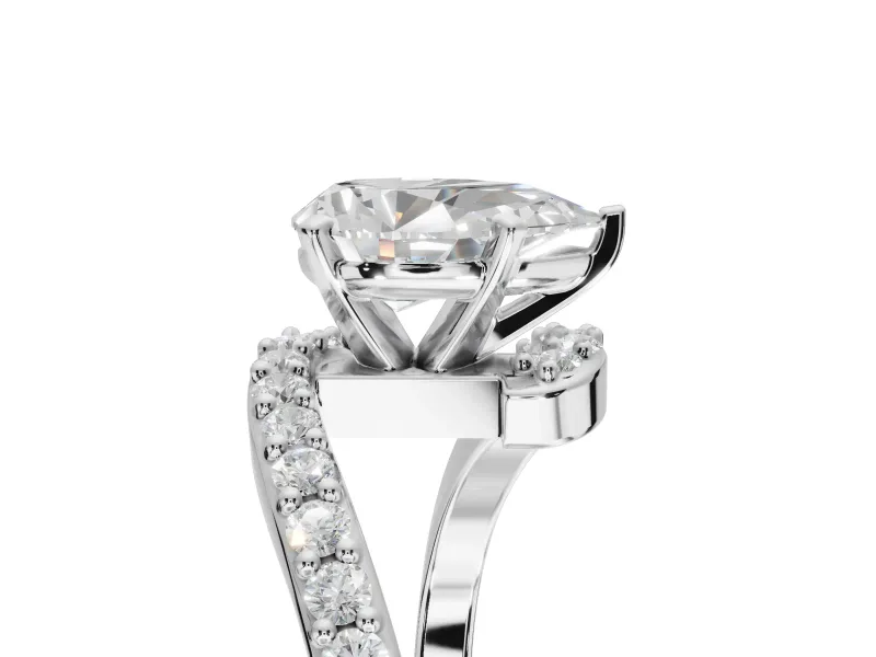 Pear-Shaped Bypass Pavé Solitaire Engagement Ring Setting | Swirl Band | Platinum