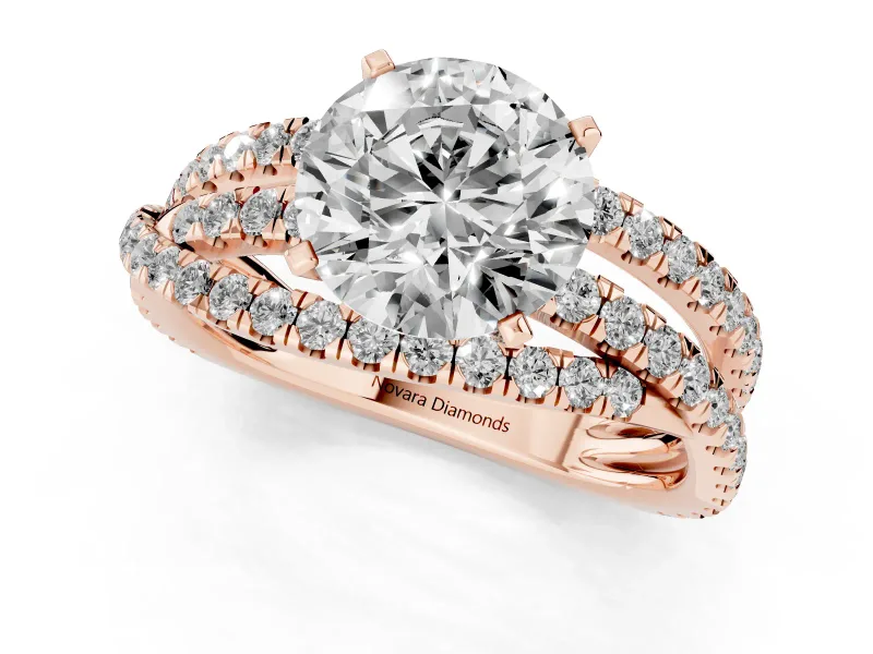 Round Twisted Pavé Solitaire Engagement Ring Setting | Three-Strand Band | Rose Gold