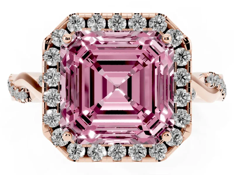 Asscher Cut Twist Halo Engagement Ring Setting for a Fancy Pink Lab-Grown Diamond | Rose Gold