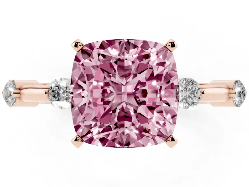 Cushion Cut Bar Set Engagement Ring Setting for a Fancy Pink Lab-Grown Diamond | Rose Gold