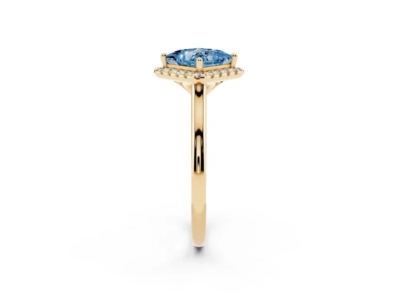 Princess Cut Halo Engagement Ring Setting for a Fancy Blue Lab-Grown Diamond | Plain Polished Band | Yellow Gold