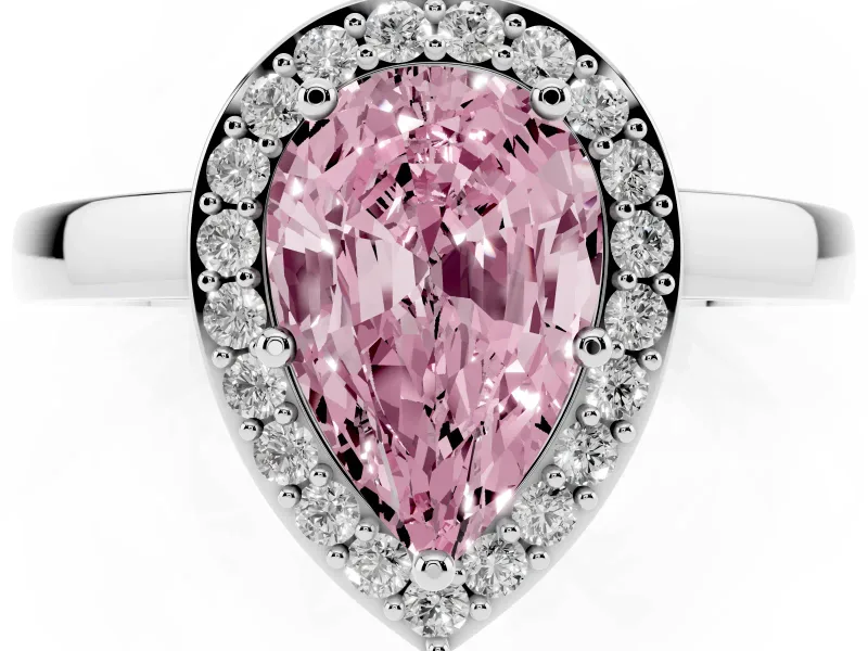 Fancy Pink Pear Cut Diamond Halo Ring Set in White gold with Solitaire Band and Prong Setting