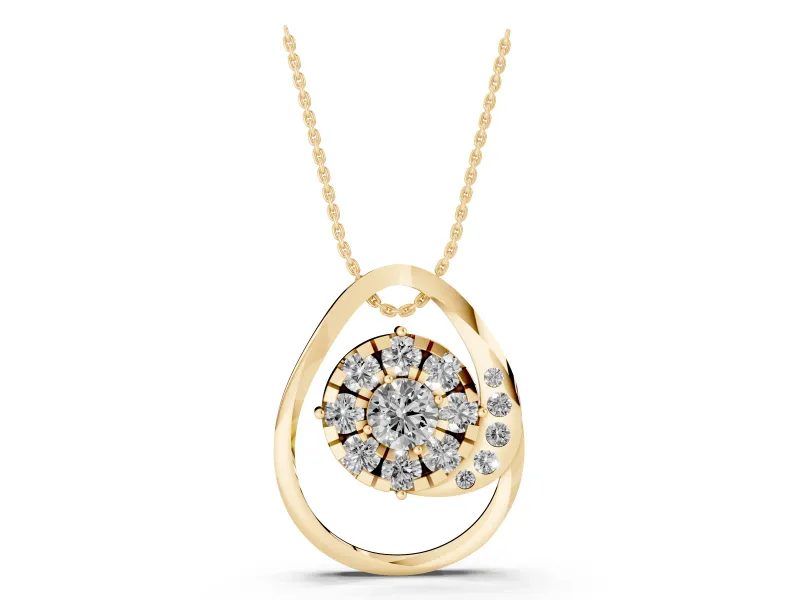 Round Lab-Grown Diamond Cluster Teardrop Pendant Necklace | Accent Arc | Yellow Gold