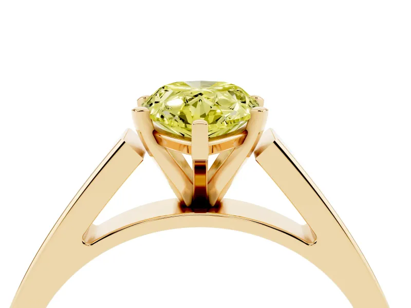 Fancy Yellow Pear Cut Diamond Solitaire Engagement Ring Set in Yellow gold with Prong Setting and Tapered Band