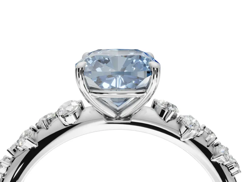 Cushion Cut Graduated Solitaire Engagement Ring Setting for a Fancy Blue Lab-Grown Diamond | Platinum