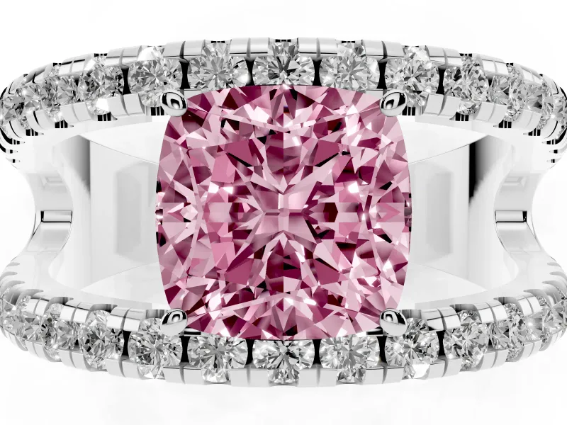 Cushion Cut Pavé Engagement Ring Setting for a Fancy Pink Lab-Grown Diamond | Sterling Silver - Design NV-24679