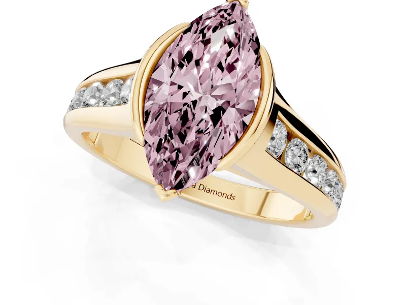 Marquise Half Bezel Engagement Ring Setting for a Fancy Pink Lab-Grown Diamond | Yellow Gold