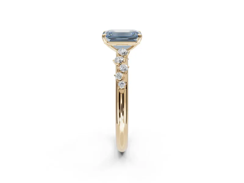 Emerald Cut Graduated Solitaire Engagement Ring Setting for a Fancy Blue Lab-Grown Diamond | Yellow Gold