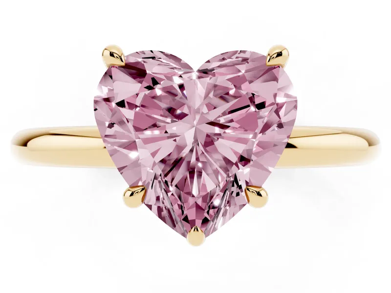Heart-Shaped Hidden Halo Ring Setting for a Fancy Pink Lab-Grown Diamond | Yellow Gold