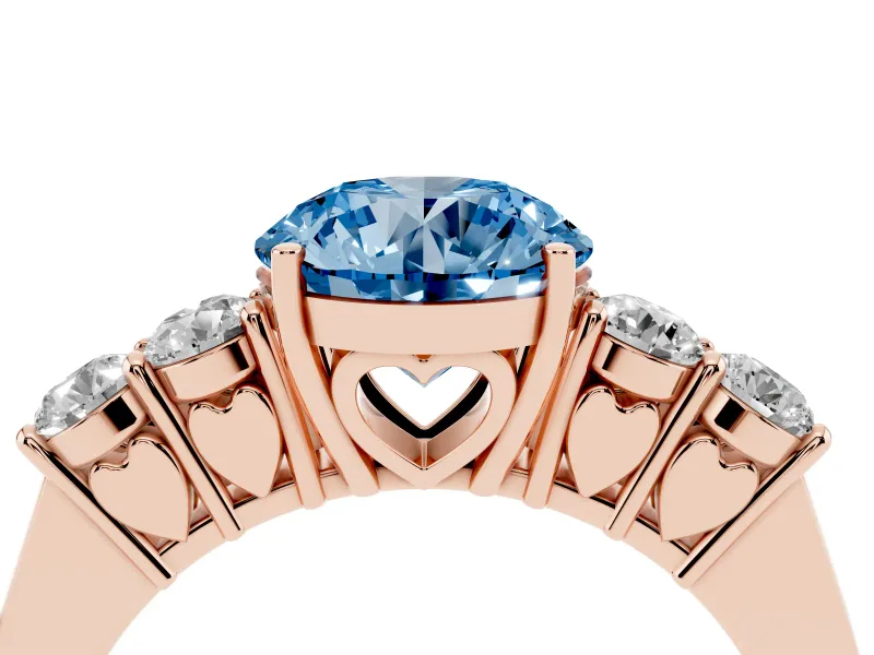 Round Close Set Five Stone Engagement Ring Setting for a Fancy Blue Lab-Grown Diamond | Rose Gold