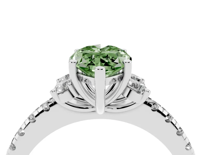 Marquise Side Stone Pave Engagement Ring Setting for a Fancy Green Lab-Grown Diamond | Paired Round Accents | Platinum