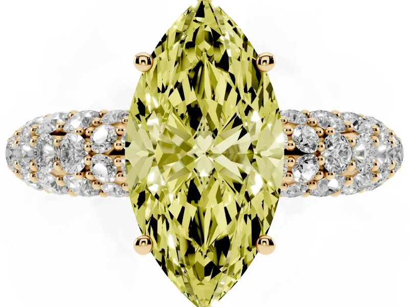 Marquise Multi Row Pave Engagement Ring Setting for a Fancy Yellow Lab-Grown Diamond | Yellow Gold
