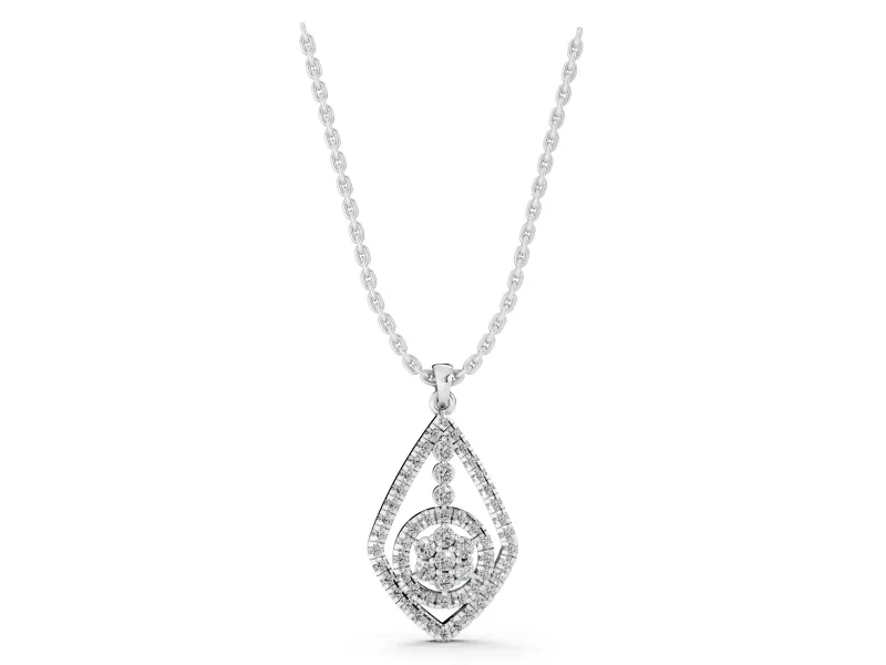 Round Lab-Grown Diamond Pavé Kite Pendant Necklace | Cluster Halo | White Gold
