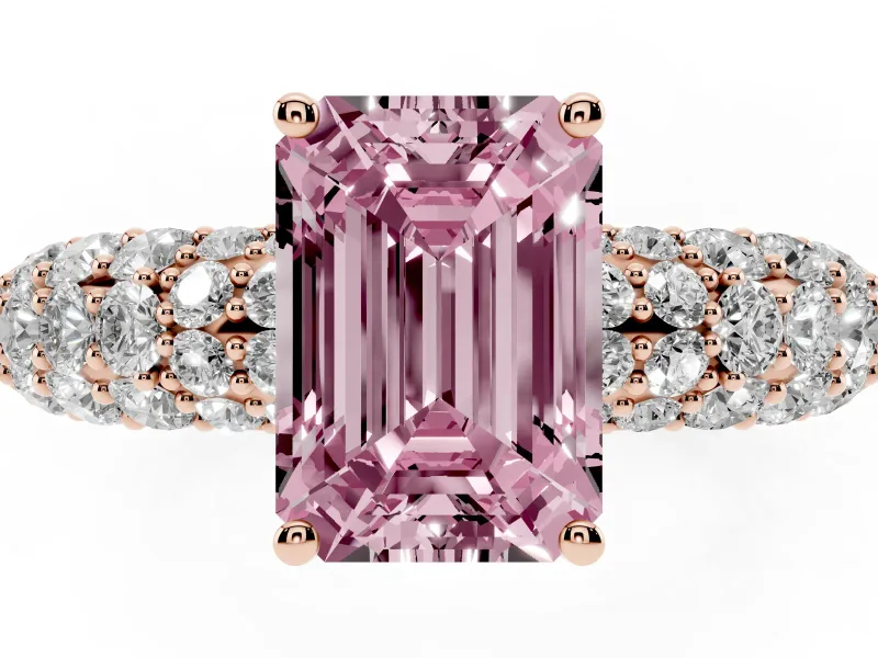 Emerald Cut Multi Row Pave Engagement Ring Setting for a Fancy Pink Lab-Grown Diamond | Rose Gold