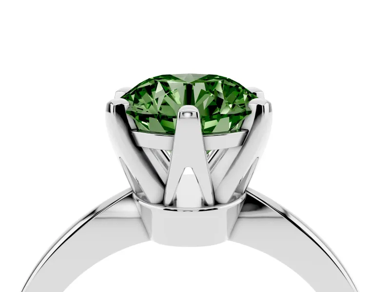 Fancy Green Round Cut Diamond Solitaire Engagement Ring Set in Platinum with Slim Tapered Solitaire Band