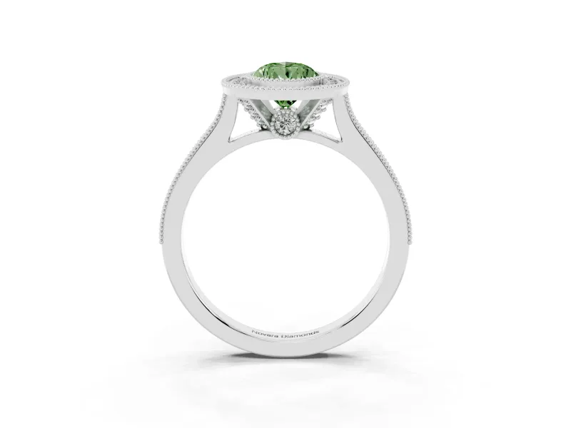 Pear-Shaped Vintage Milgrain Halo Engagement Ring Setting for a Fancy Green Lab-Grown Diamond | Bezel Head | White Gold