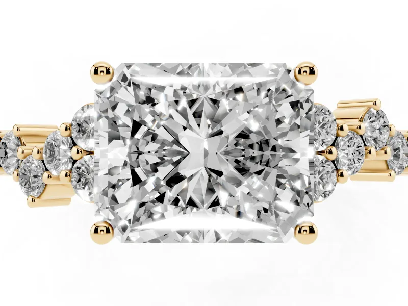 Radiant Cut Scattered Accent Engagement Ring Setting | Slim Band | Yellow Gold